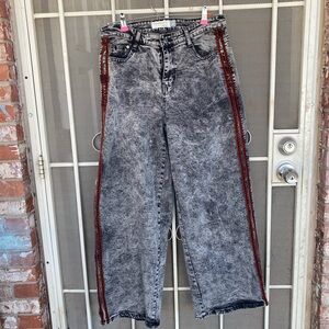 Women's Acid-Wash Wide Leg Jeans with Rust Side Stripes